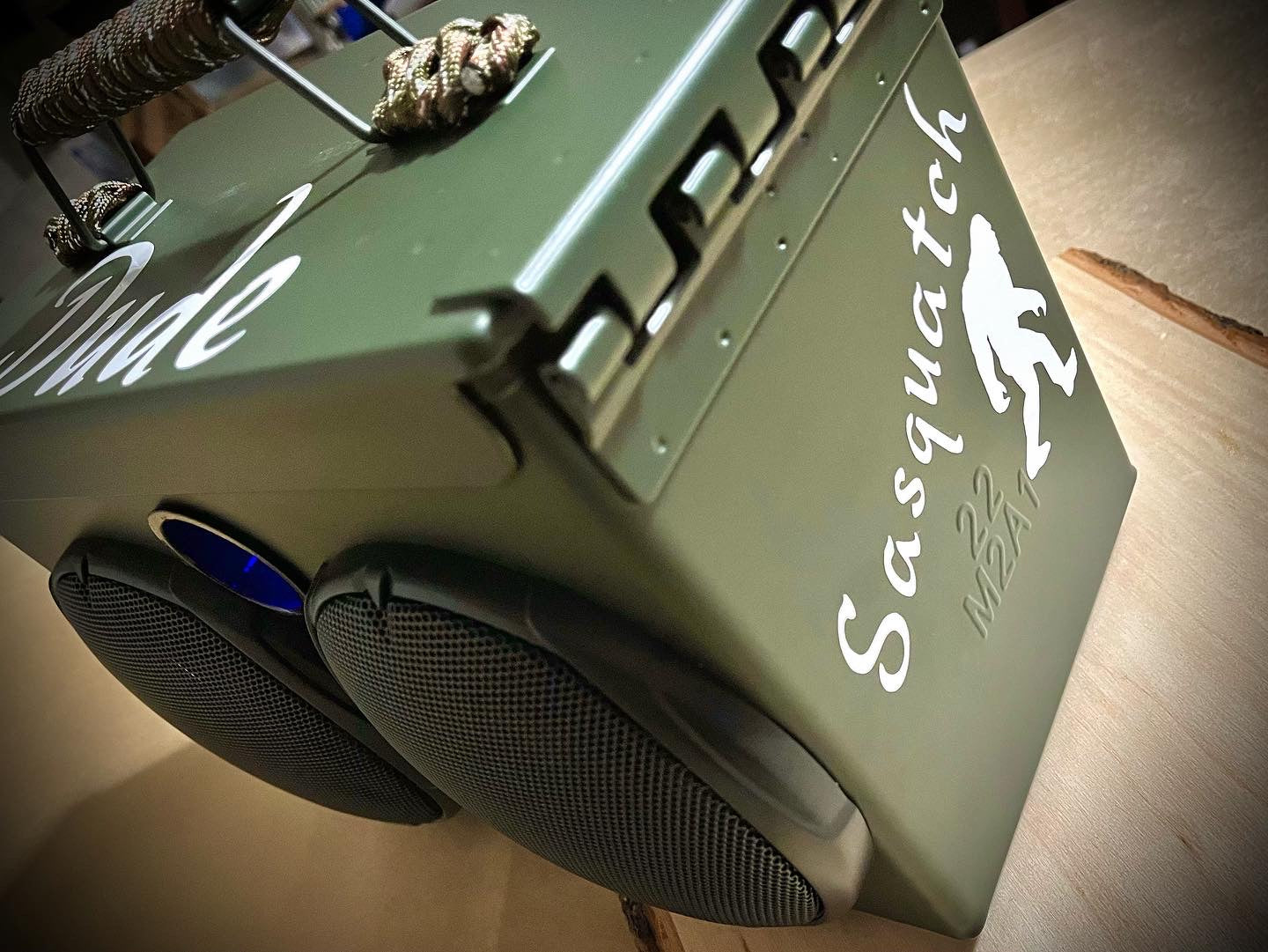 50 CAL AMMO CAN BLUETOOTH SPEAKER IN AMMO CAN GREEN with Custom Logo $280.00