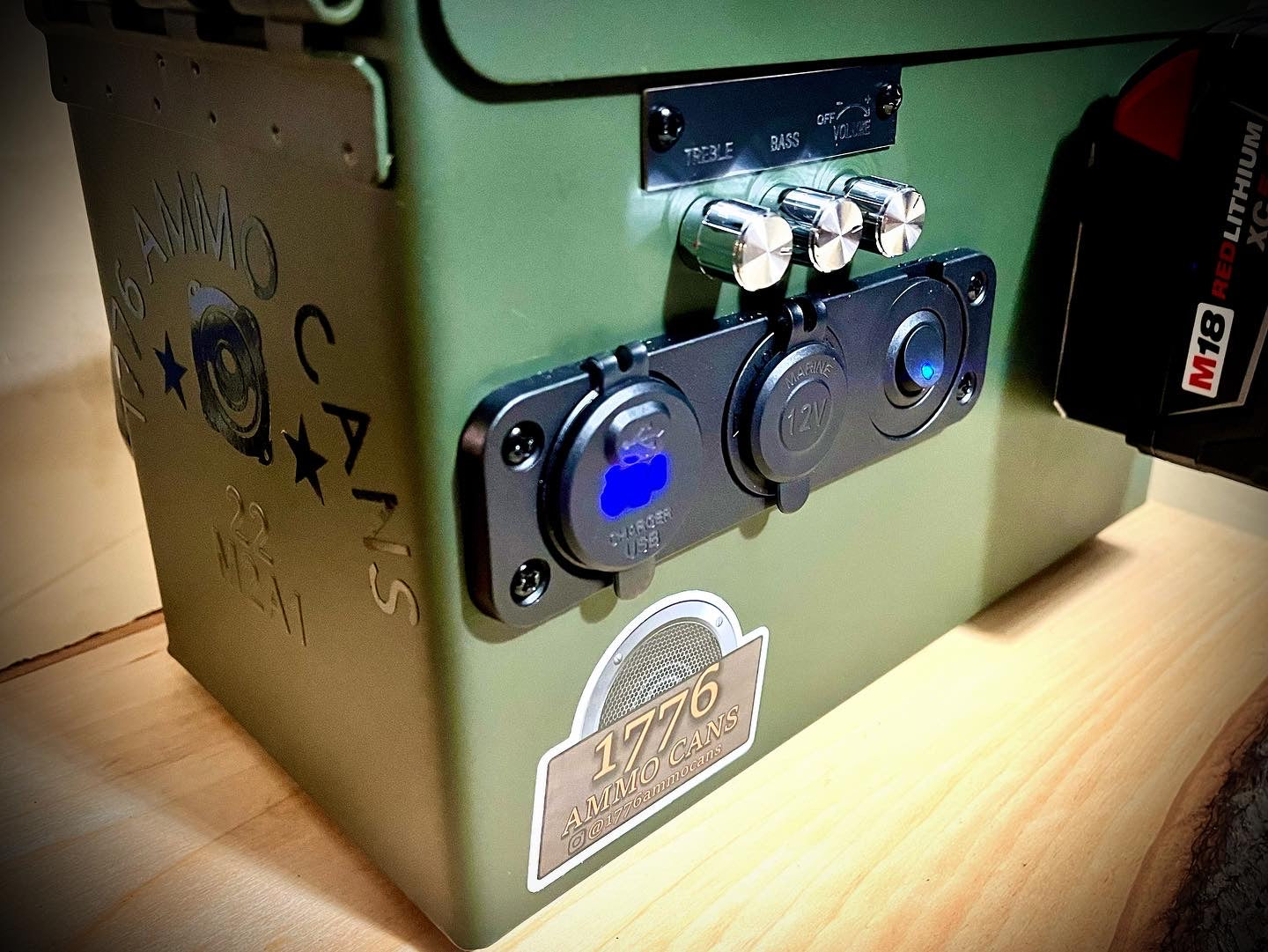 50 CAL AMMO CAN BLUETOOTH SPEAKER IN AMMO CAN GREEN with Custom Logo $280.00